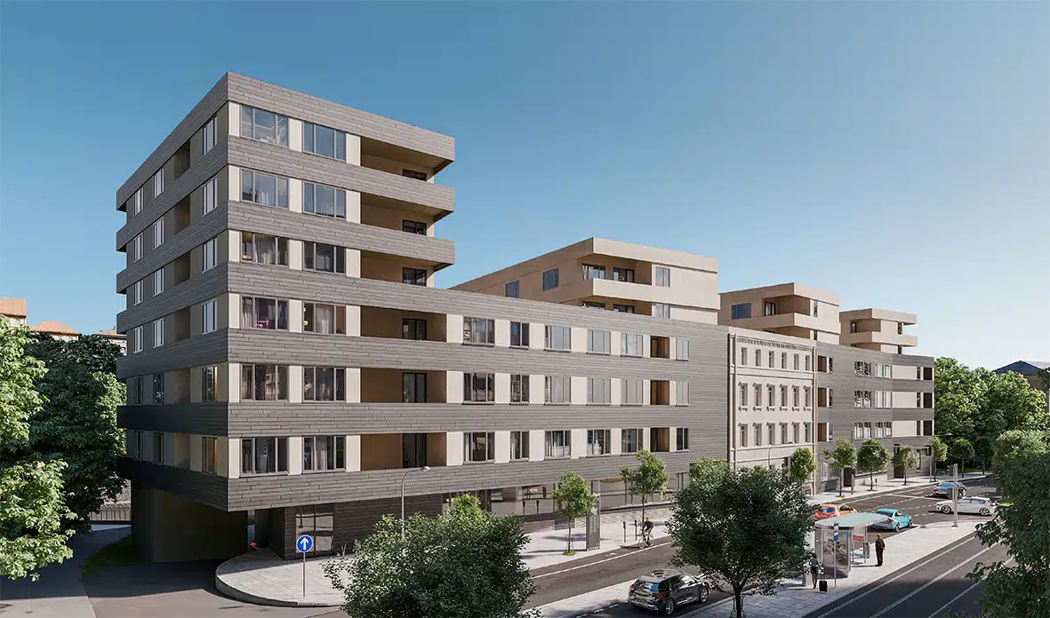 Visualisierung Theaterstraße in Chemnitz von der Straßenseite.